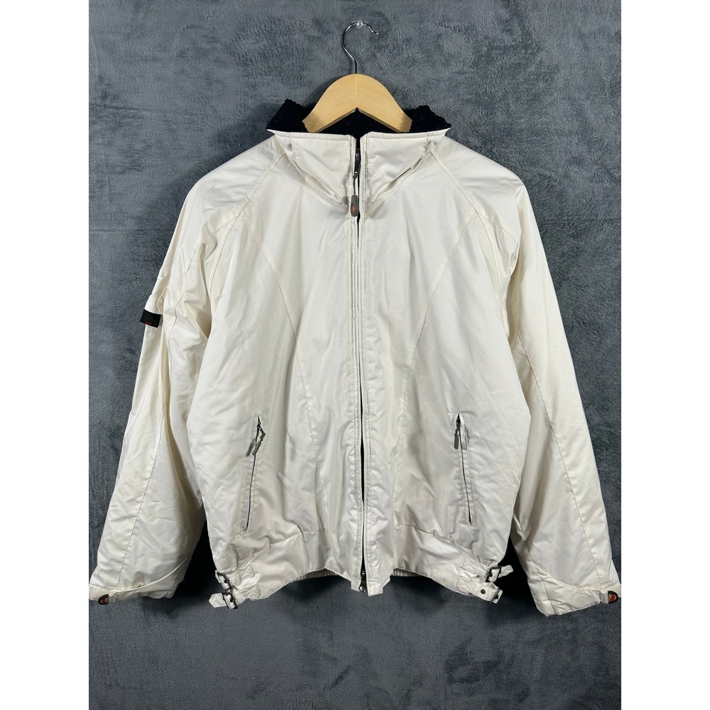 Hot Chillys Vintage Ski Jacket Off White Full Zip Insulated Packable Hood Mens M